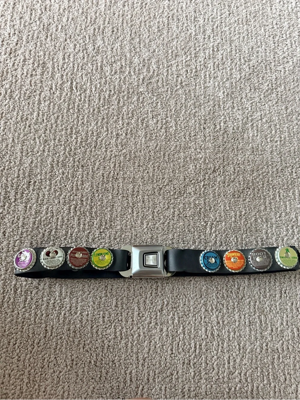 Black Bottlecap Accent Mens Belt with Silver Buckle